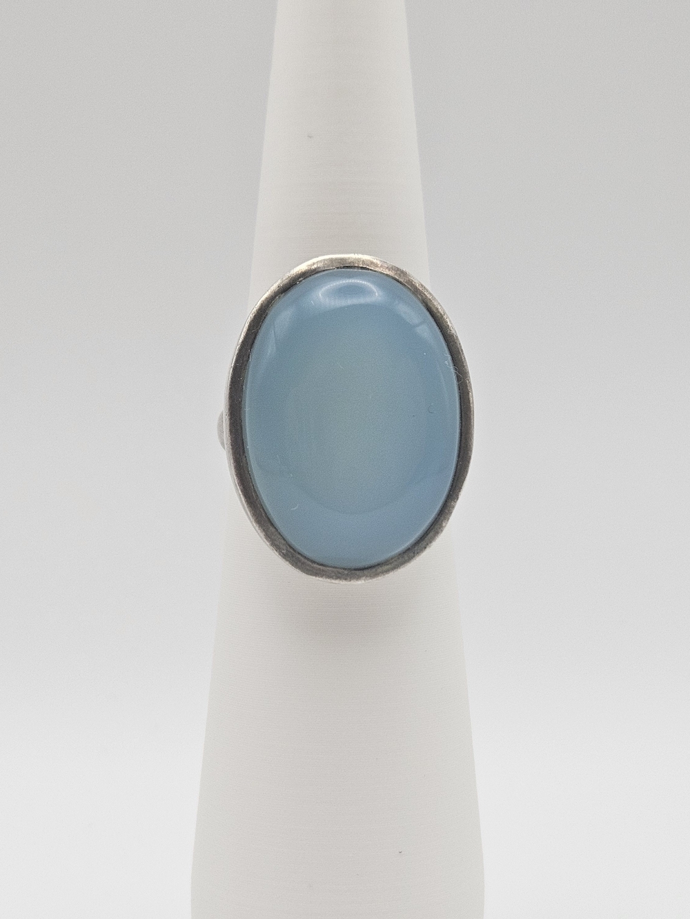 Sky Blue Chalcedony Oval Cabochon Sterling Silver Ring